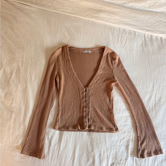 Reformation Tan Button Down Ribbed Top - Picture 2 of 2